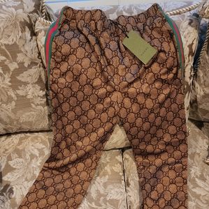 Gucci Brown Monogram Joggers with Green and Red Stripes